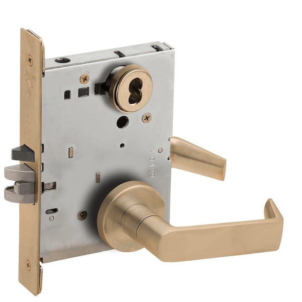 Schlage Grade 1 Entrance Office Mortise Lock, Schlage FSIC Less Core, 06 Lever, A Rose, Satin Brass Blackene L9050J 06A 609 - main
